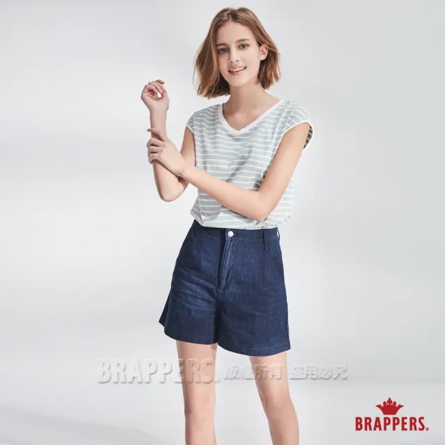 【BRAPPERS】女款 Boy friend系列-中高腰全棉打摺短褲(深藍)