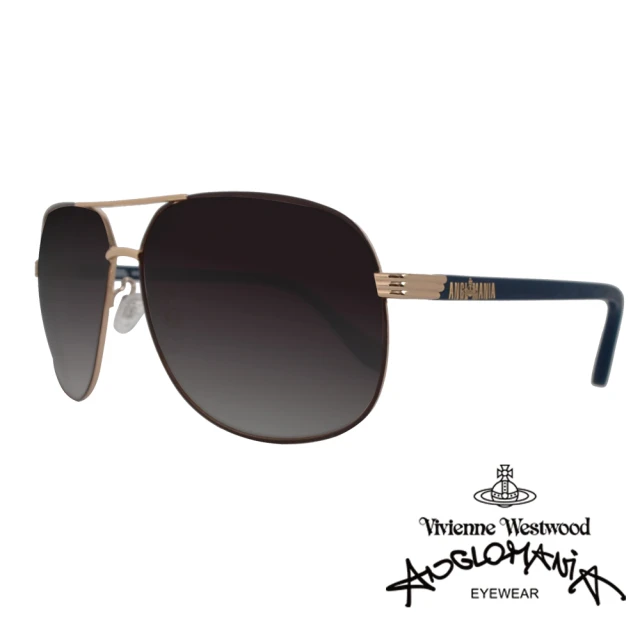 【Vivienne Westwood】ANGLO MANIA系列－經典品牌文字款太陽眼鏡(AN780-02 深藍/金)
