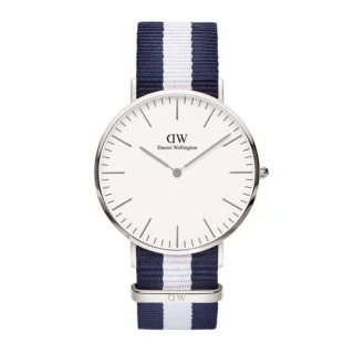 【Daniel Wellington】DW 手錶  Classic Glasgow 40mm藍白織紋錶-銀框(DW00100018)