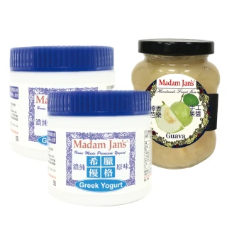 【Madam Jans】100%鮮奶無糖希臘優格365g 4入+320元完整果實低糖果醬1入(無添加．希臘優格．低糖果醬)
