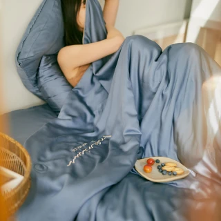 【BELLE VIE】純色刺繡 60支天絲特大涼被-經典灰藍(200x230cm)
