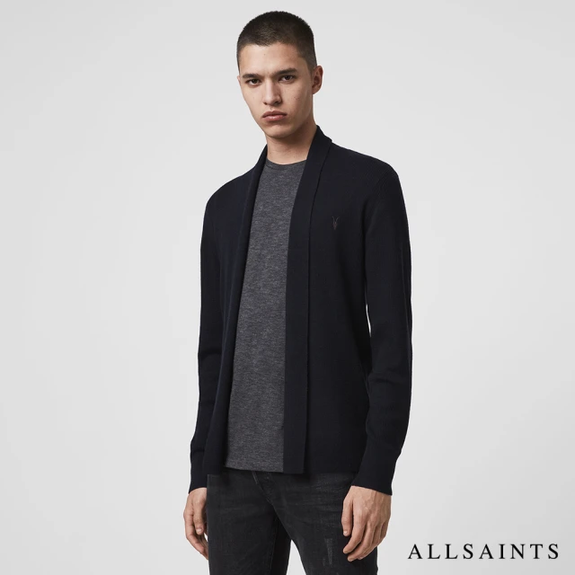 【ALLSAINTS】MODE MERINO 純羊毛公羊頭骨刺繡針織外套-墨黑(舒適版型)