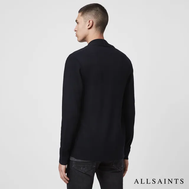 【ALLSAINTS】MODE MERINO 純羊毛公羊頭骨刺繡針織外套-墨黑(舒適版型)