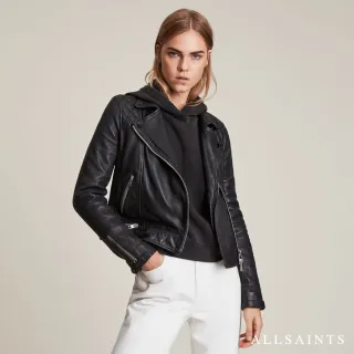 【ALLSAINTS】CONROY 經典羊皮菱格紋騎士皮衣外套-墨黑 WL096F(常規版型)
