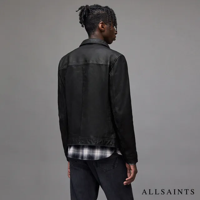 【ALLSAINTS】LARK 經典極簡個性風格對稱口袋皮衣夾克-黑 ML141H
