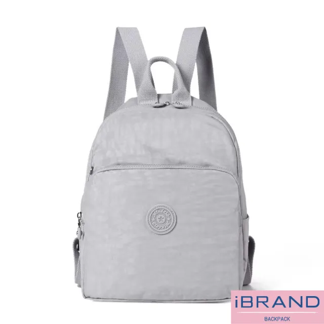【iBrand】雙11 輕盈防潑水素色大口袋尼龍後背包(防水包 米白色)