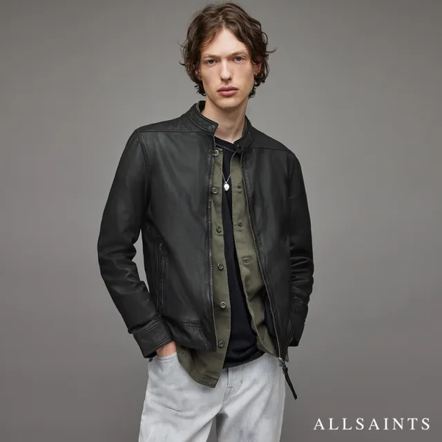【ALLSAINTS】COLT 立領金屬釦環羊皮皮衣夾克-黑 ML004R