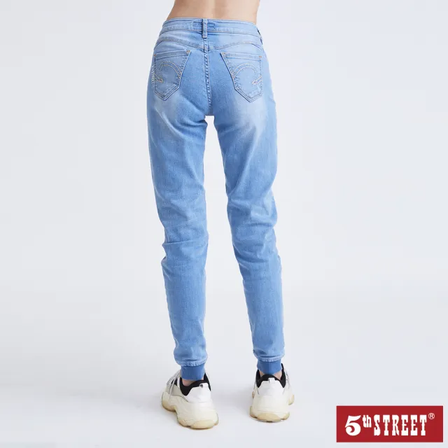 【5th STREET】女微刷破束口窄管褲-拔淺藍