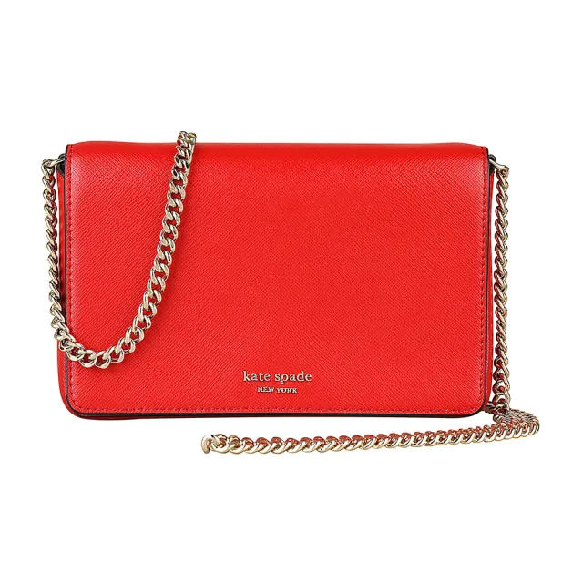 【KATE SPADE】Kate Spade spencer 金字LOGO防刮牛皮釦式鏈帶斜背包(辣椒紅)（其他規格）