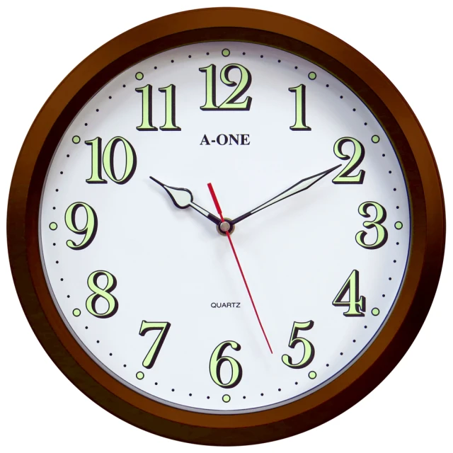 【A-ONE】TG-0312 棕色圓框夜光數字時鐘掛鐘
