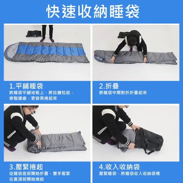 【VENCEDOR】信封式可拼接加厚睡袋-1300G(露營 登山 可伸手加厚 超輕睡袋 帶帽成人睡袋 戶外露營睡袋-1入)
