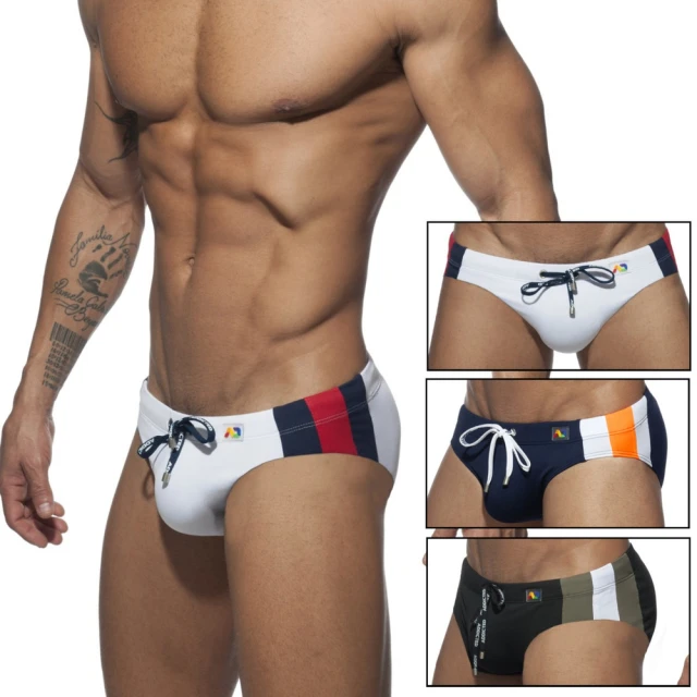 【ADDICTED】彩虹標誌時尚條紋三角泳褲 撞色線條 STRIPES BASIC SWIM BRIEF- ADS211