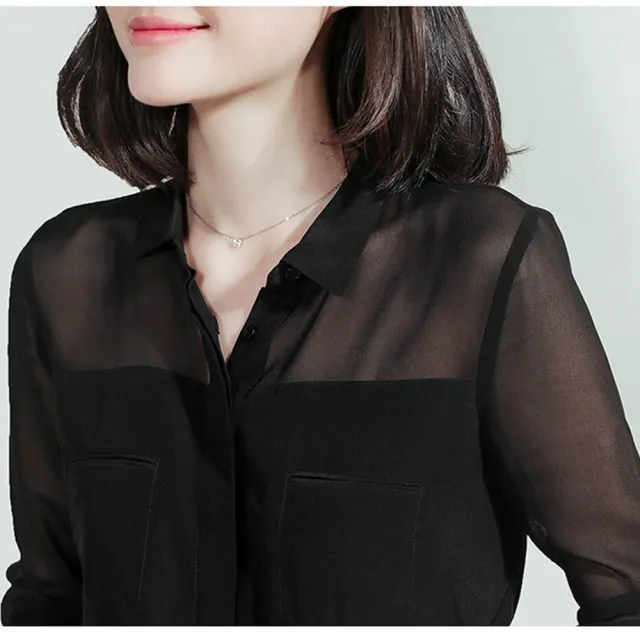 【畢綠珈】BRIGA SILK S1105 S1105設計師漏鎖骨氣質襯衣黑色真絲襯衫女長袖顯瘦(S1105)