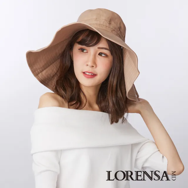 【Lorensa 蘿芮】抗UV蝴蝶結純色優雅純棉大帽簷防曬遮陽帽