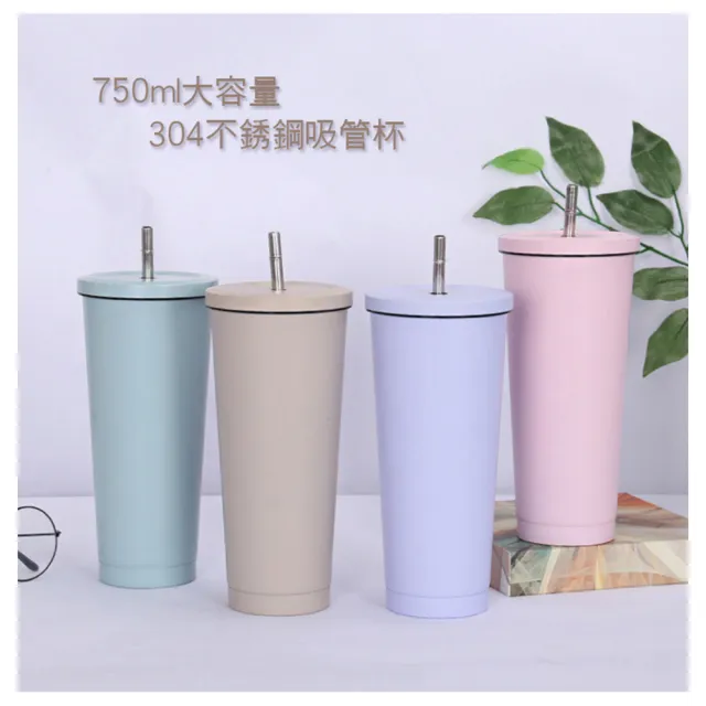 【優廚寶】北歐風750ml大容量304不銹鋼吸管杯(750ml 附304吸管 隨身環保杯)