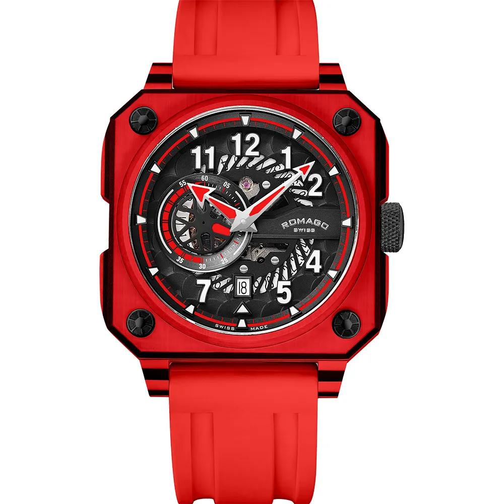 【ROMAGO】碳霸系列 超級碳纖自動機械錶 - 紅色/46.5mm(RM097-RD)