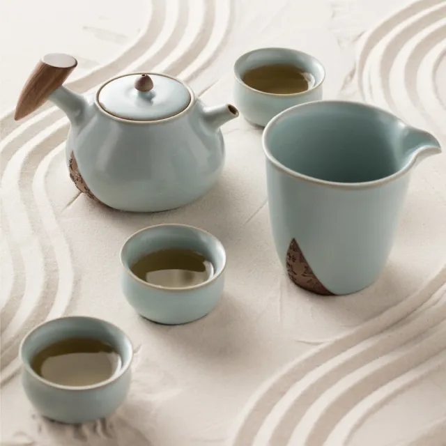【LohasPottery 陸寶】汝窯入木三分九件式茶組(陶藝 茶藝茶具 杯壺套裝組 禮品/禮物/收藏)