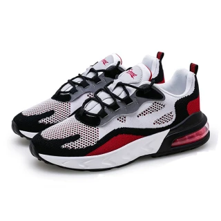【SPRING】時尚撞色飛織反光飾條彈力氣墊個性運動鞋-男鞋(黑紅)