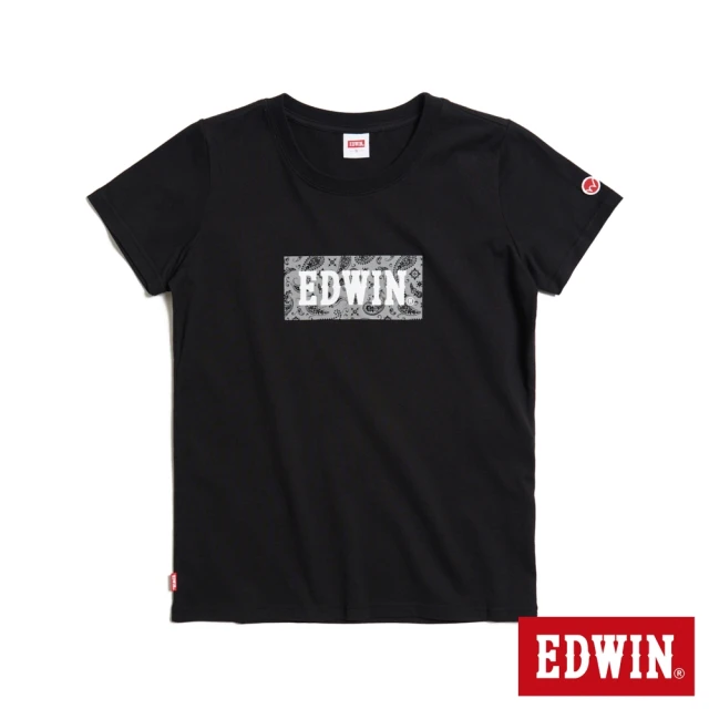 EDWIN 女裝 佩斯里紋LOGO短袖T恤(黑色)