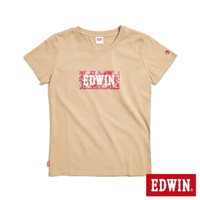 EDWIN 女裝 佩斯里紋LOGO短袖T恤(淺卡其)