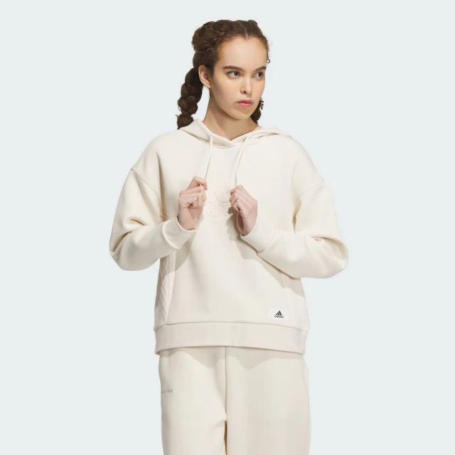 adidas 愛迪達 上衣 女款 長袖上衣 帽T 運動 LOUNGE HOODY 米白 IP0756