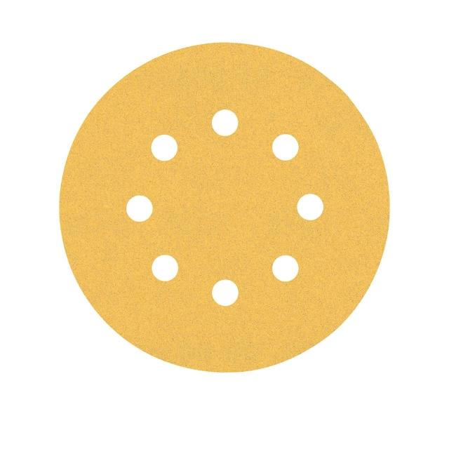 【BOSCH 博世】BOSCH 超耐久金色圓形8孔自黏砂紙(125 mm  5片/包)