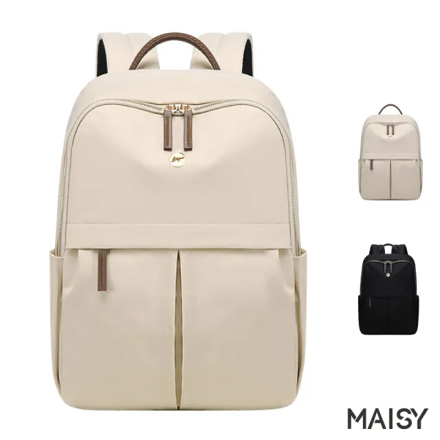 【MAISY】時尚輕便尼龍大容量優雅雙肩包(現+預 黑色/米色)