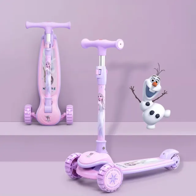 【Disney 迪士尼】兒童5段調整閃光加寬輪可折疊滑板車(冰雪奇緣 蜘蛛人)