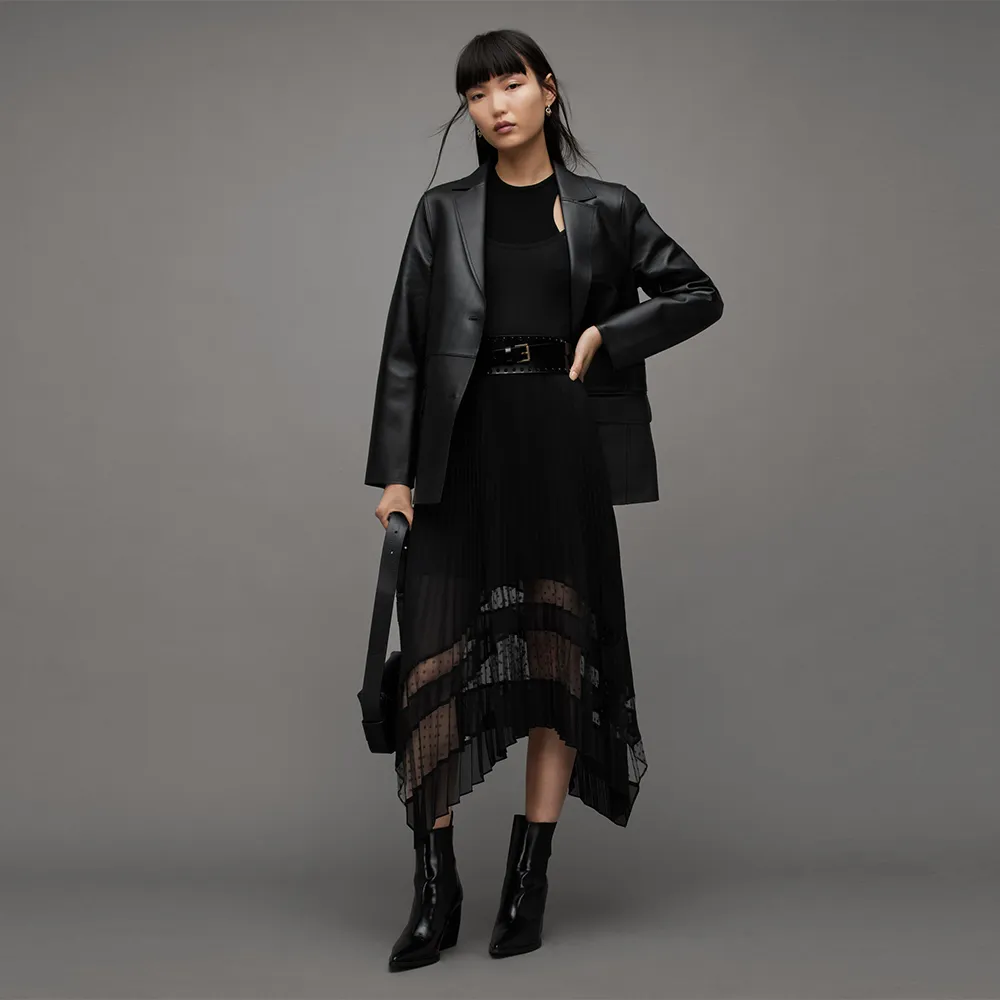 【ALLSAINTS】SABRINA 中長裙Black WS006Z(常規版型)