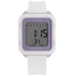 【JAGA 捷卡】方型電子 計時 鬧鈴 冷光照明 矽膠手錶 白紫色 36mm(M1232-DJ)