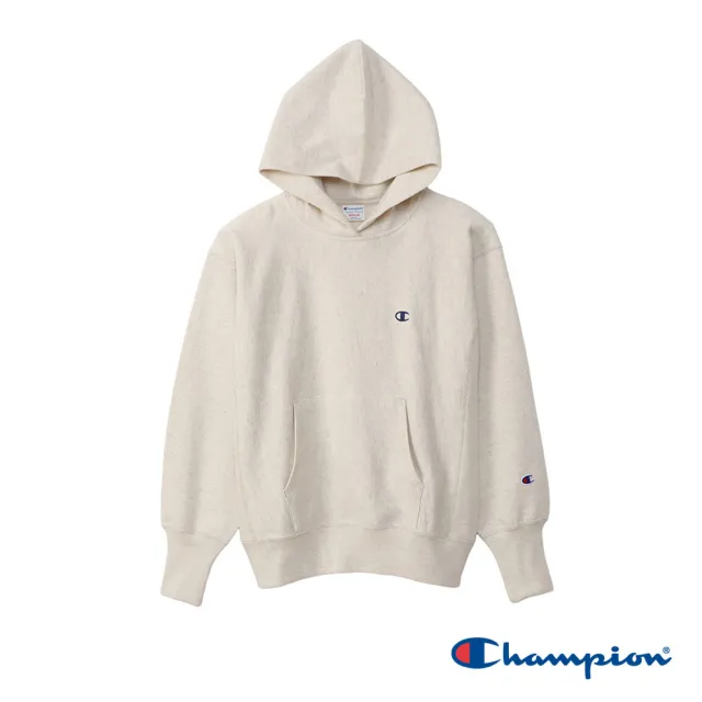 【Champion】官方直營-跳色刺繡LOGO連帽上衣-女(淺米色)