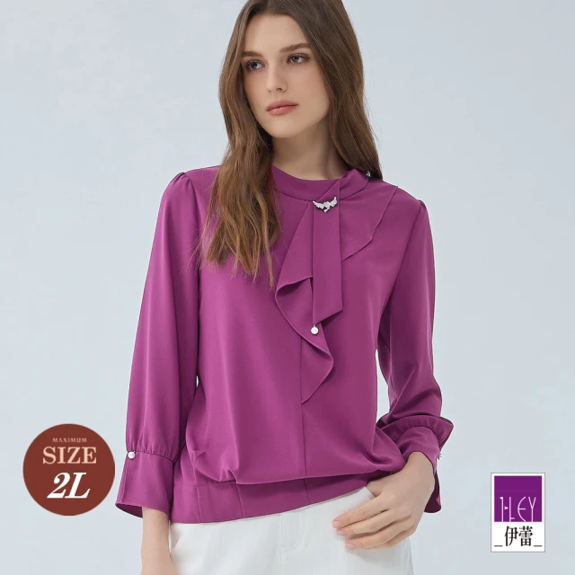 ILEY 伊蕾 交錯縷空燙鑽羊毛針織上衣(深咖；M-L；12