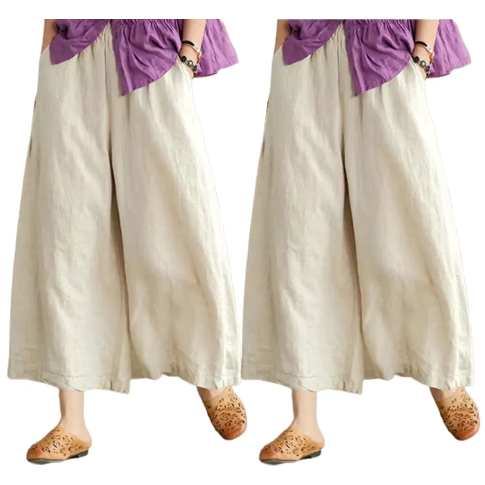 【K.W.】迎新春森系民族風棉麻九分褲(韓國空運  中大尺碼)