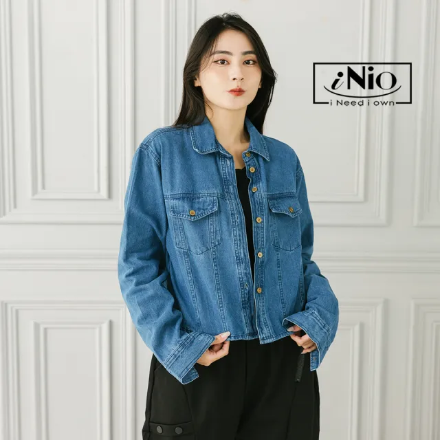 【iNio 衣著美學】冬新品 牛仔襯衫 現貨 棉質 短版 丹寧 牛仔襯衫 長袖上衣(CCW1534)