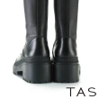 【TAS】雙皮質拼接綁帶厚底長靴(黑色)
