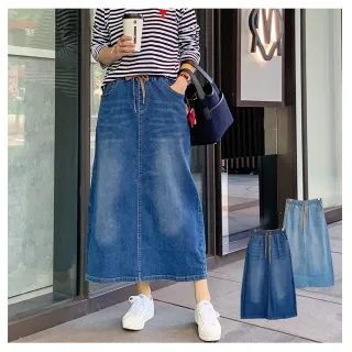 【SISTERS】口袋拼接復古水洗牛仔裙 長裙(裙裝/女長裙/裙子/顯瘦/女裙子/加大/丹寧)