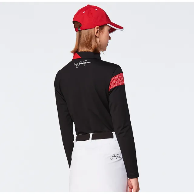 【Jack Nicklaus 金熊】GOLF女款彈性剪接吸濕排汗POLO/高爾夫球衫(黑色)