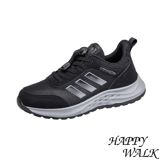 【HAPPY WALK】網布休閒鞋/透氣網布舒適百搭休閒健步鞋(黑)