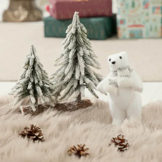 【YU Living 信歐傢居】北歐風聖誕小熊擺飾二件組(白色+灰色圍巾/裝飾品 擺件)