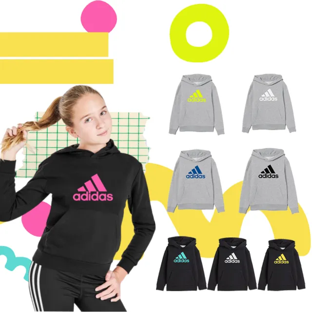 【adidas 愛迪達】兒童秋冬LOGO連帽上衣(童裝、兒童、長袖、連帽衛衣、LOGO帽T)