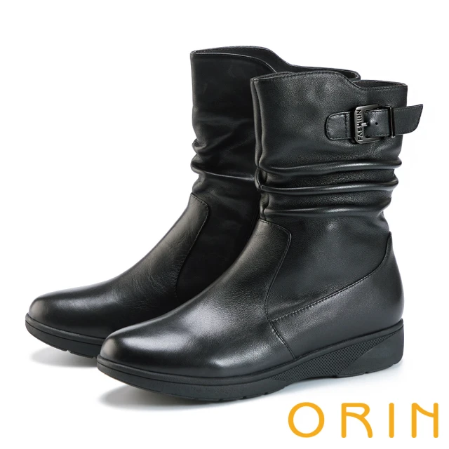 ORIN 經典皮帶釦環真皮粗跟短靴(米白)優惠推薦