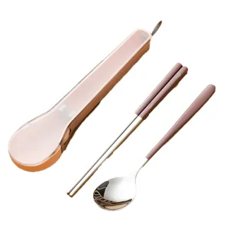 【Pena 珮娜餐具】新款便攜餐具組 粉銀二入組(筷子、餐勺、環保餐具)