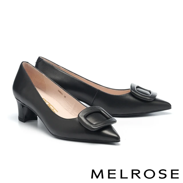 MELROSE 美樂斯 時尚魅力條帶造型牛皮高跟短靴(黑)好
