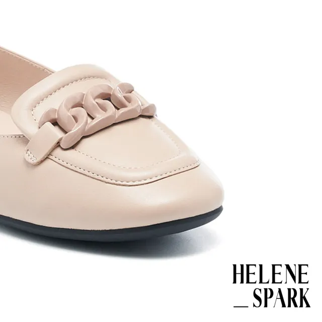 【HELENE_SPARK】簡約質感純色鍊條羊皮樂福方頭低跟鞋(粉)