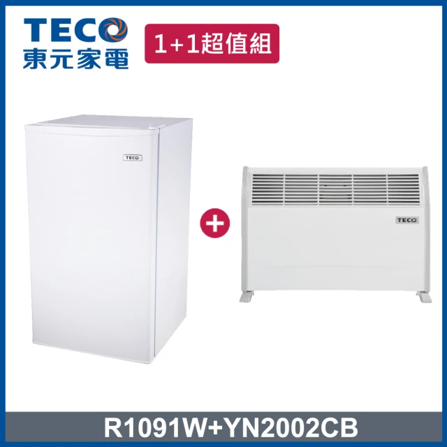 【TECO 東元】99L一級能效冰箱+浴臥兩用電暖器(R1091W + YN2002CB)