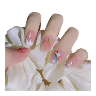 【Paula’s Nail 寶拉美甲】手工繪製 - 蜜桃彩虹(指甲貼 光療指甲 美甲貼 指甲貼片 美甲貼片)