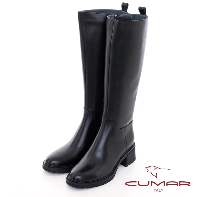 【CUMAR】精品質感簡約直筒粗跟長靴(黑色)