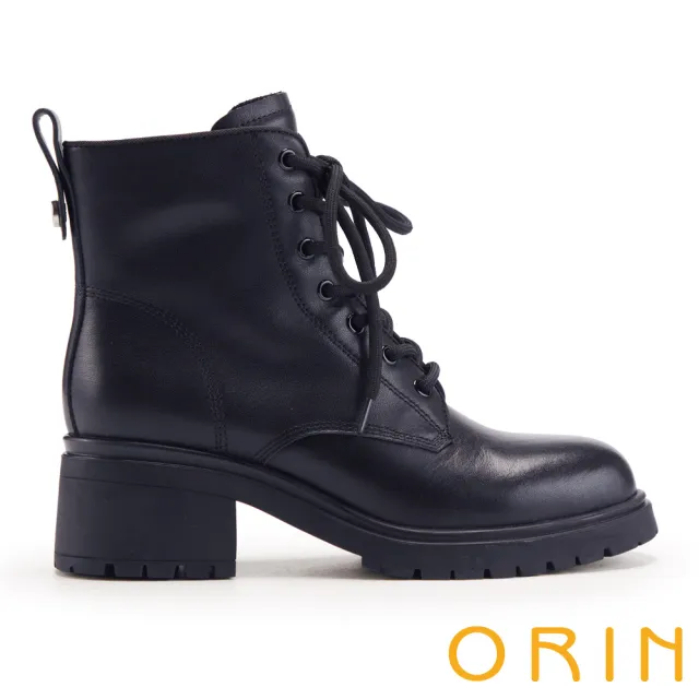 【ORIN】真皮拉鍊綁帶馬丁靴(黑色)