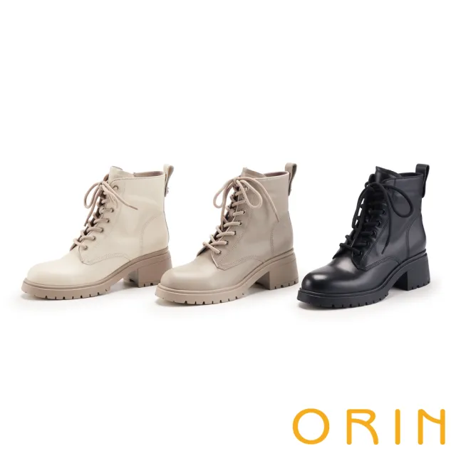 【ORIN】真皮拉鍊綁帶馬丁靴(黑色)