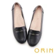【ORIN】金屬條真皮樂福平底鞋(黑色)